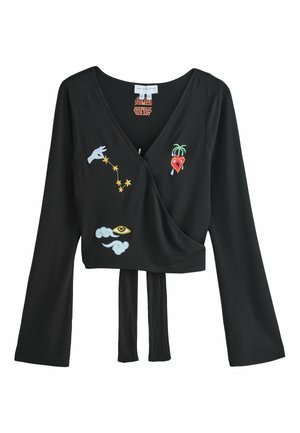 REGULAR FIT - BALLET WRAP - Tops ar garām piedurknēm - black embroidery