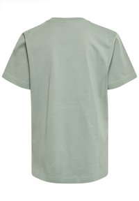 Mintgrön t-shirt med kort ärm, mjukt bomullsmaterial, rundad halsringning, rak nederkant, utan grafik eller dekorationer.