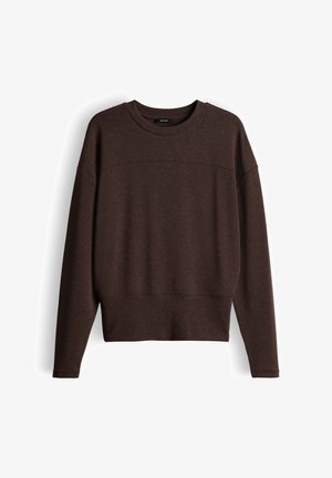 Felpa marrone realizzata in tessuto morbido. Presenta una scollatura ampia, maniche lunghe e una vestibilità comoda. Design semplice con dettagli minimi.