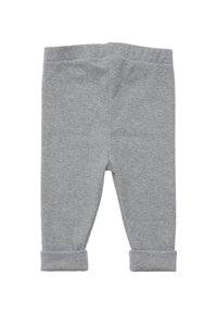 Grau Baumwollleggings mit geripptem Muster, weichbund und umgeschlagenen Bündchen an den Knöcheln. Einfaches, schlankes Design.