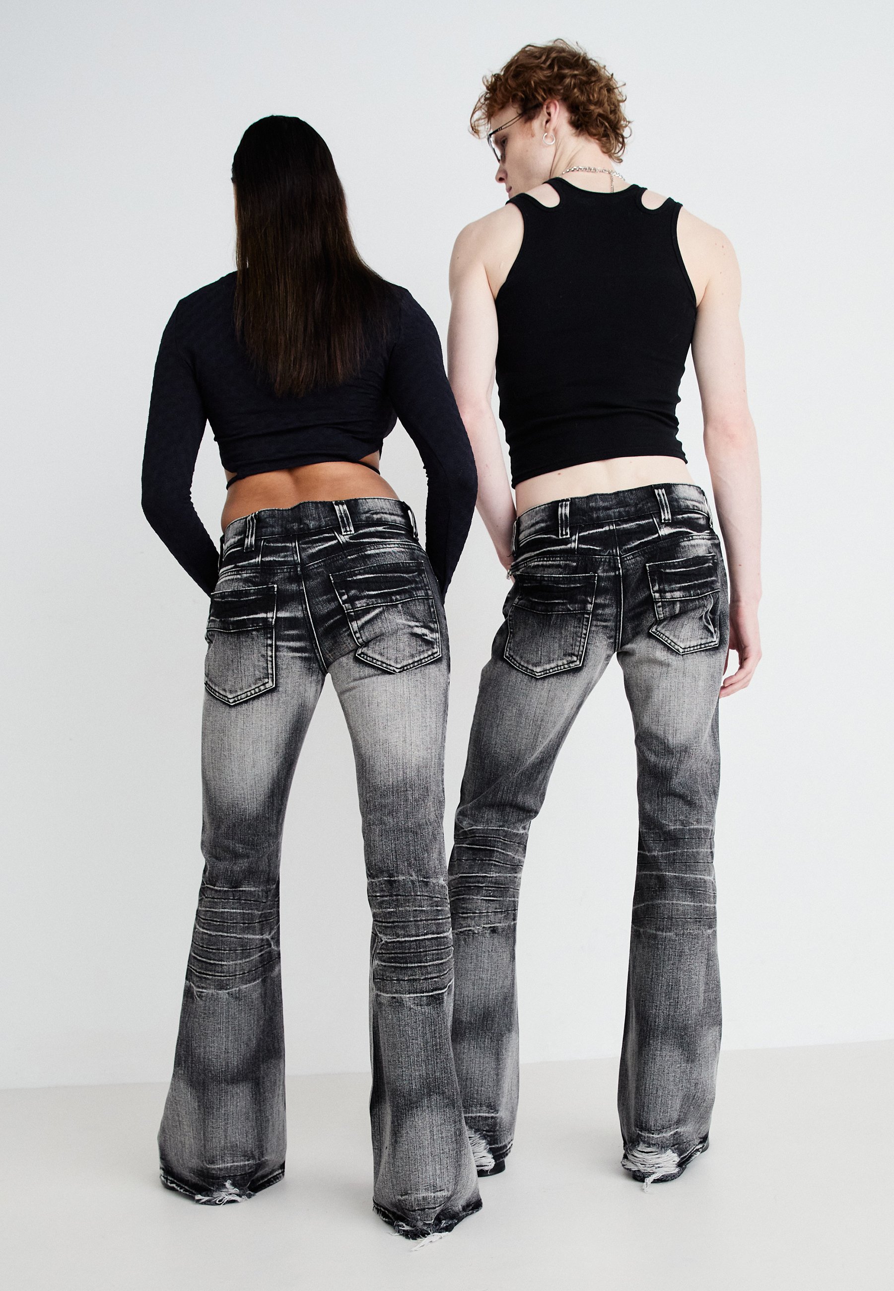 Jaded London FLARED WHISKER UNISEX - Loose Jeans - black