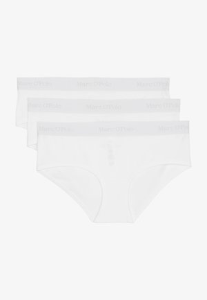 Tre paia di slip bianchi in cotone con un morbido elastico in vita caratterizzato da una stampa logo discreta. Texture liscia, design classico degli slip.