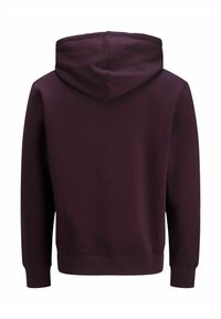 Hanorac cu glugă dintr-un amestec de bumbac de culoare burgundă închisă, având o textură netedă, manșete și tiv ribbate; design simplu fără detalii suplimentare.