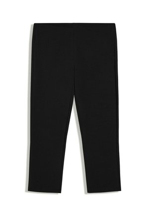 Leggings noirs longueur genou, coupe slim et taille élastique, présentés sur fond blanc.