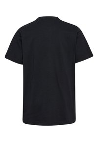 Svart t-shirt i bomull med korta ärmar och rundad hals. Slät textur, inga synliga mönster eller grafik, enkel bakvy.