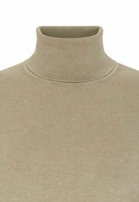 Beige Rollkragensweater aus Rippstoff, mit figurnahen Design und hohem, eng anliegendem Kragen, der durchgehend eine glatte Textur aufweist.