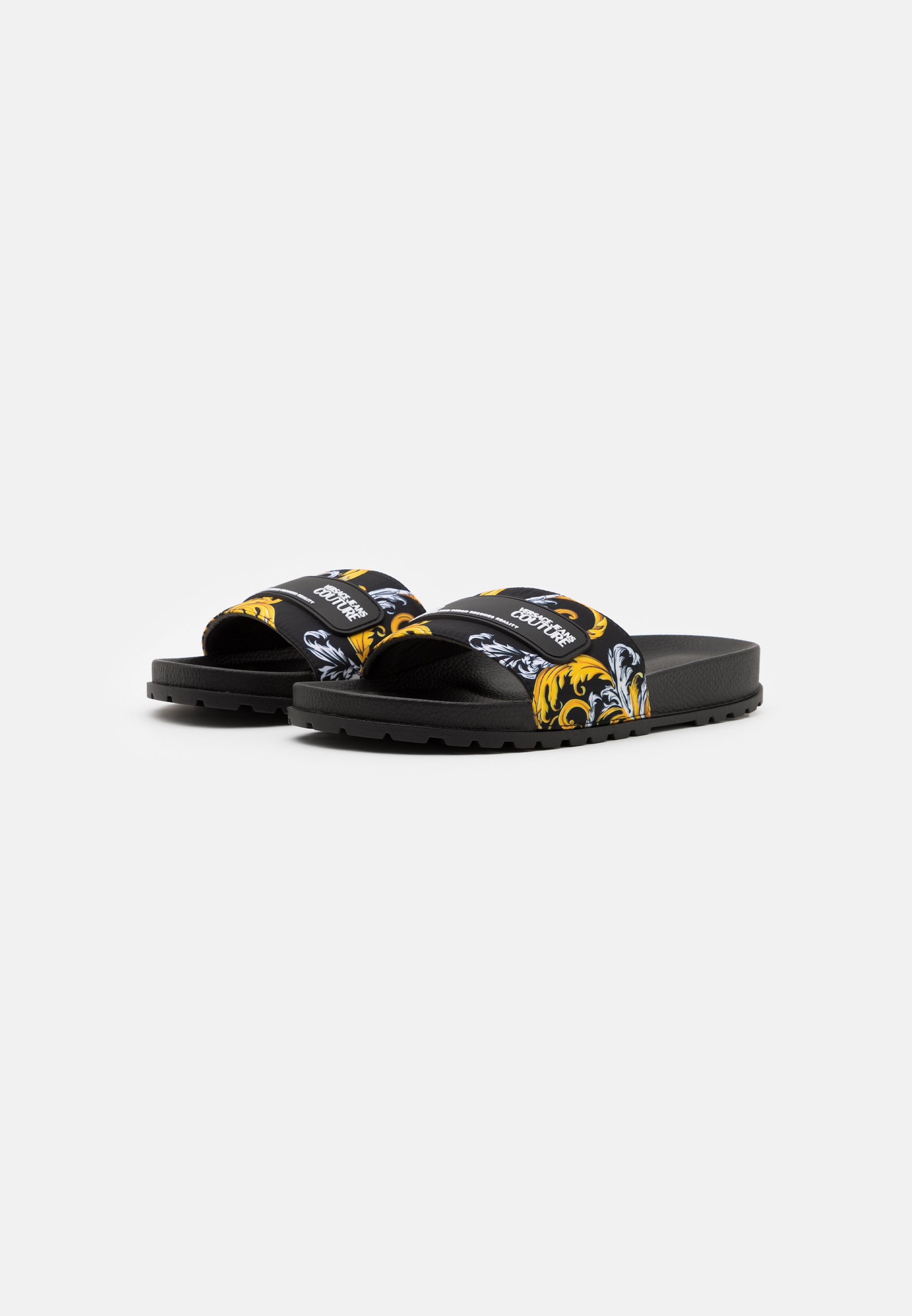 Versace Jeans Couture Sandalias planas - black/gold/negro - Zalando.es