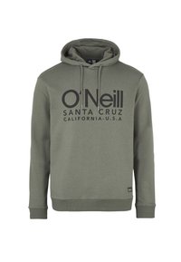Felpa verde realizzata in tessuto morbido con un grande logo nero "O'Neill" e testo. Include un cappuccio con coulisse e polsini a coste.