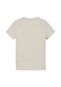 Lys beige kortærmet T-shirt lavet af blød bomuld. Har en rund hals og lige søm, uden grafiske detaljer eller udsmykninger.