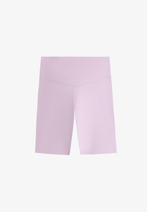 Short cycliste taille haute couleur violet clair avec un détail de couture en forme de V à l'avant.
