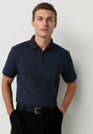 REGULAR FIT - SQUARE PATTERN QUARTER ZIP  - Poloshirt - teal blue