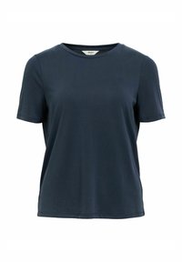 Navy blue short-sleeve T-shirt in soft fabric. Round neckline, relaxed fit, and subtle stitching detail along the seams. Plain design.