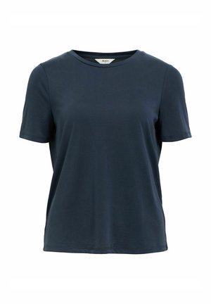 T-shirt à manches courtes bleu marine en tissu doux. Encolure ronde, coupe décontractée et détail de couture subtil le long des coutures. Design uni.