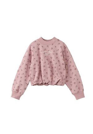 Sweatshirt court rose en mélange de coton, avec imprimé floral, col et poignets côtelés, et ourlet élastiqué pour un ajustement confortable.