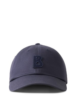 Navy blue baseball cap with stitched letter "B" on front, featuring a curved brim and top button, displayed against a white background.