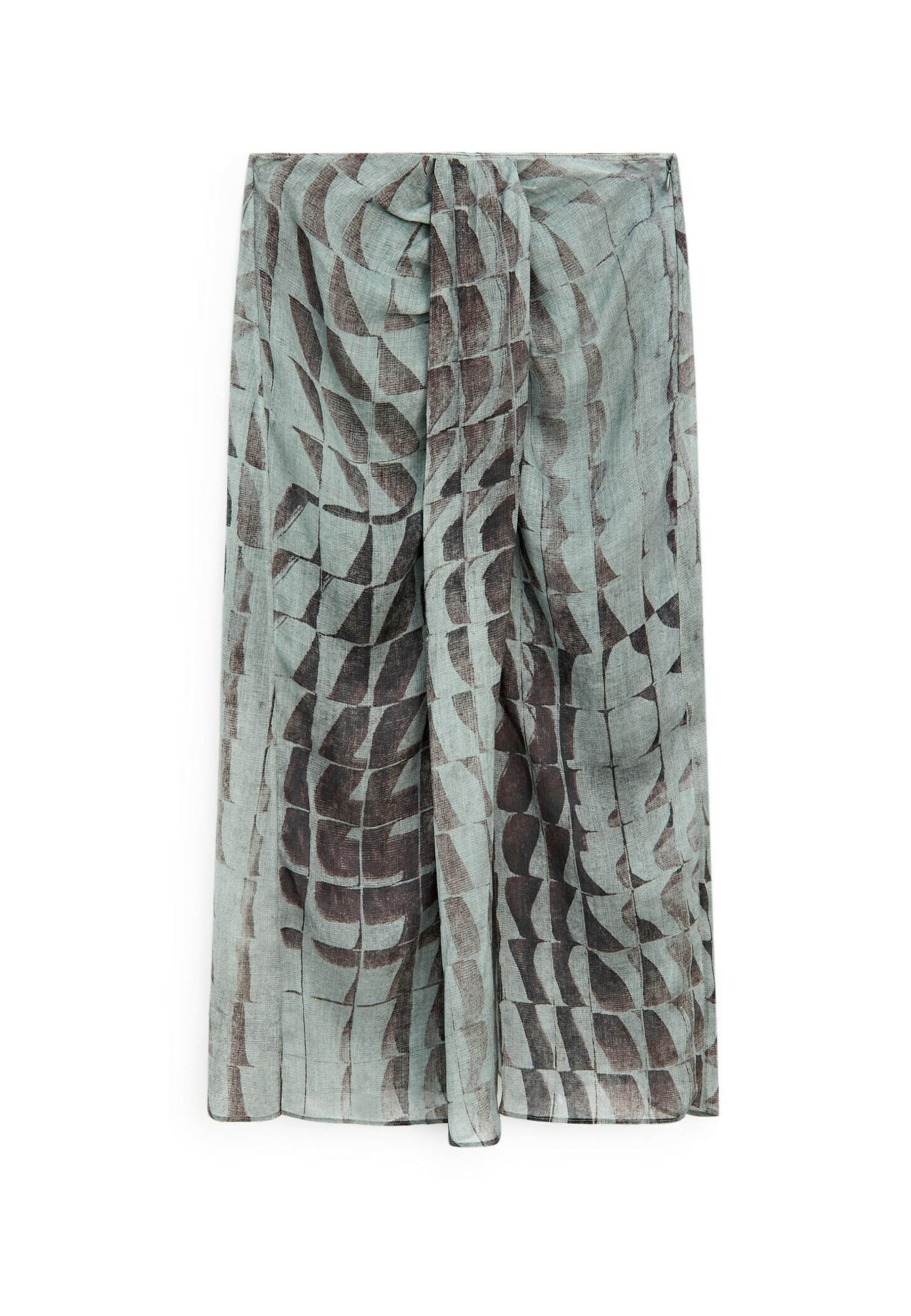 【Massimo Dutti】Printed midi skirt with gathered detail Printed midi skirt with gathered detail · Petroleum · Smart