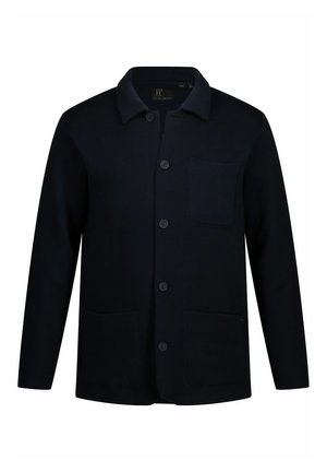 Chaqueta de botones navy hecha de una mezcla de lana, con cuello, dos bolsillos frontales y un bolsillo en el pecho. Textura suave, ajuste moderno.