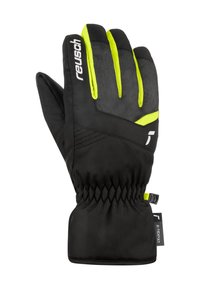 Schwarze Winterhandschuhe mit neon-gelben Akzenten, aus wasserdichtem Material. Verfügt über eine strukturierte Grifffläche, elastische Handgelenke und verstärkte Nähte.