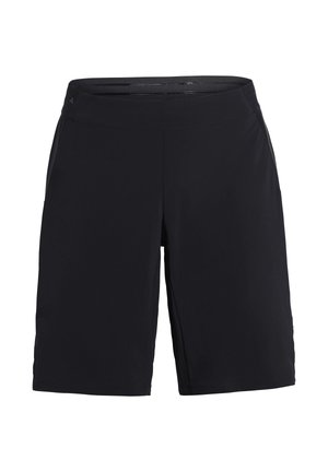 Schwarze Sportshorts mit elastischem Bund und seitlichen Taschen, entwickelt für den aktiven Gebrauch.
