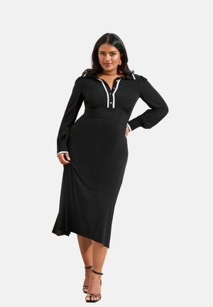 PLUS SIZE FIT - TIPPED COLLAR LONG SLEEVE MIDI - Shirt dress - black