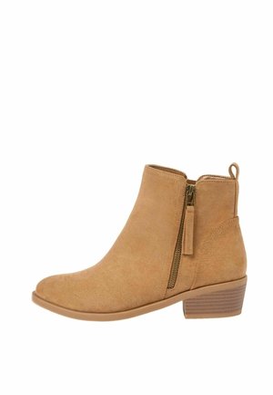 WIDE FIT - MID BLOCK HEEL SIDE ZIP CUBAN - Botine - tan/brown