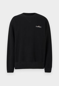 Μαύρο φούτερ με στρογγυλή λαιμόκοψη, μακριά μανίκια και μικρό λευκό λογότυπο Carhartt στο αριστερό στήθος, με ριμπ τελειώματα στα μανίκια και στην άκρη.