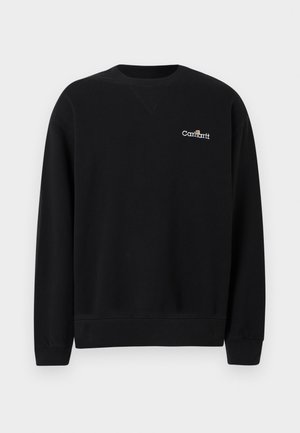 Μαύρο φούτερ με στρογγυλή λαιμόκοψη, μακριά μανίκια και μικρό λευκό λογότυπο Carhartt στο αριστερό στήθος, με ριμπ τελειώματα στα μανίκια και στην άκρη.