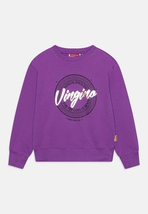 Sweatshirt en coton violet avec un design graphique rond arborant "Vingino" et "Official Since 1991" imprimés en texte blanc et noir.