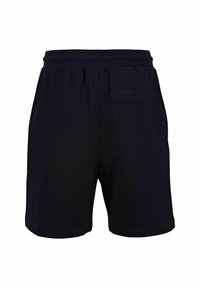Navyblauwe katoenen shorts met een elastische tailleband en een enkele achterzak. Eenvoudig ontwerp, gladde textuur en lengte boven de knie.