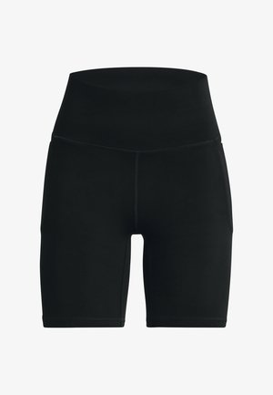 Schwarze hochtaillierte Fahrradhosen aus dehnbarem Material. Verfügt über eine glatte Textur und verstärkte Nähte entlang der Säume.