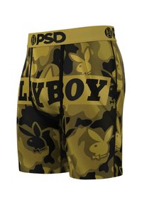 Kamufliažo rašto bokseriai geltonais ir juodais atspalviais, su ryškiu užrašu "PLAYBOY" ir minkštu elastingu juosmeniu.