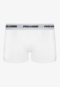 Hvite boxerunderbukser laget av bomull med en tettsittende passform. Har et grått elastisk midjebånd med "PEGADOR" trykt i svart.