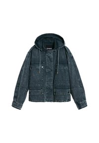 Tumehall kapuutsiga jakk, millel on mitu esi taskut klappidega, tõmbelukk ja nööbiga sulgemine ning kapuutsi reguleeritavad nöörid.