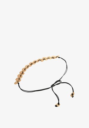 Bentița din cord negru, cu mărgele ovale aurii cu o suprafață texturată, fiecare mărgea având un accent închis, ajustabilă pentru o potrivire confortabilă.