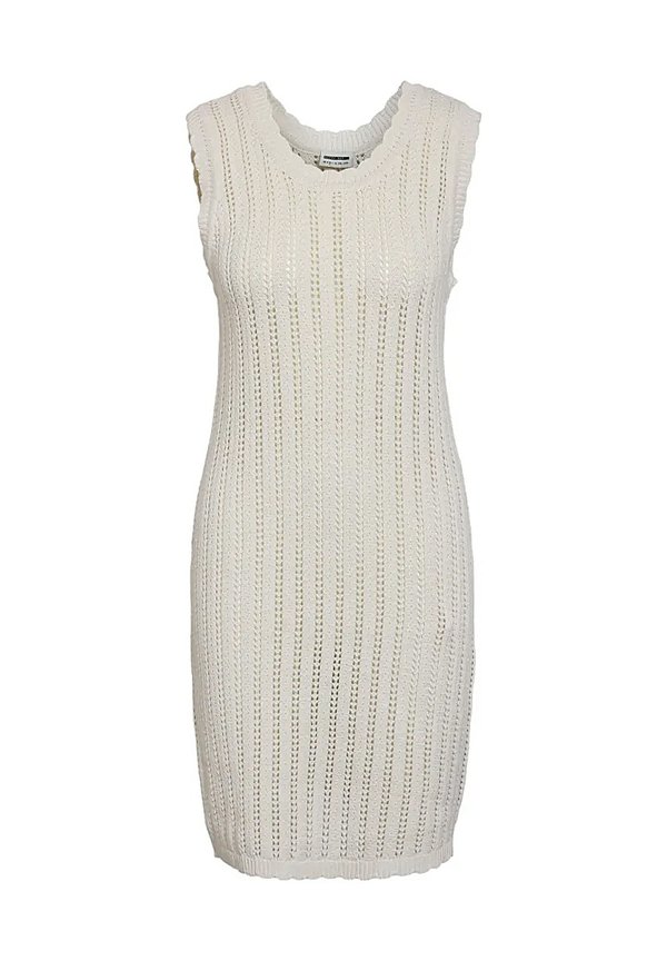 MIT RUNDHALSAUSSCHNITT - Strickkleid - creme