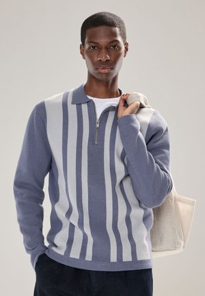 Next REGULAR FIT PREMIUM STRIPED QUARTER ZIP LONG SLEEVE  - Polo marškinėliai - blue