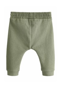 Grüne gestrickte Kinderhosen mit weicher Textur, elastischem Bund und schmalen Bündchen. Sie zeichnen sich durch ein entspanntes Design mit einer tiefen Schrittform aus.