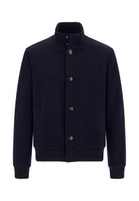 Námořnický fleecový svetr s vysokým límcem, knoflíkovým zapínáním, dvěma bočními kapsami a žebrovanými manžetami a lemováním pro strukturovaný střih.