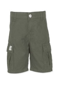 Olijfgroene cargoshorts gemaakt van katoen, met twee zijzakken, één achterzak en een knoopsluiting in de taille.