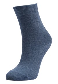 Calza corta realizzata in tessuto blu testurizzato, con un bordo a coste e un corpo liscio. Vestibilità standard con design della punta arrotondata.