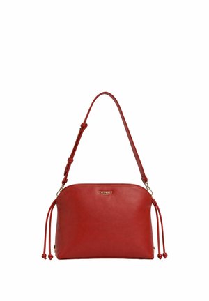 Borsa a tracolla in pelle rossa con tracolla regolabile, logo TWINSET dorato e nappine annodate su entrambi i lati.