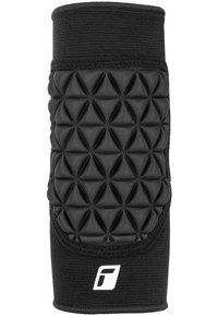 Sort atletisk armsleeve med et struktureret, hævet diamantmønster. Fremstillet af strækbart materiale med forstærkede kanter og et logo.