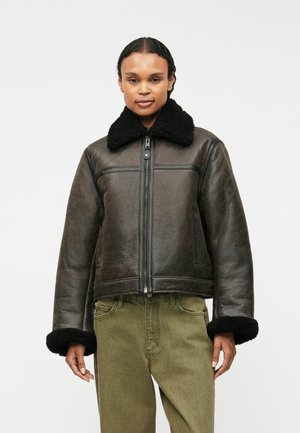 FREYA JACKET - Jachetă piele - dark brown crackled