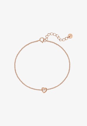 Delikat armbånd af rosaguld med et lille åbent hjertevedhæng i midten og en justerbar lås med forlængelsesled.