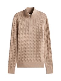 CLASSIC CABLE ZIP MOCK - Trui - coastal taupe