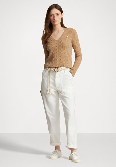Polo Ralph Lauren CABLE KNIT WOOL CASHMERE V-NECK SWEATER - Pulóver - collection camel melange