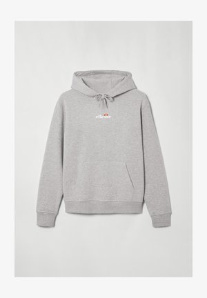 Grijze sweatshirt met capuchon, trekkoord, voorzak en wit "ellesse" logo. Gemaakt van zachte, getextureerde stof met geribde manchetten.