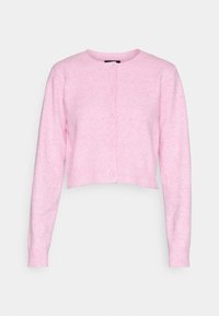 Rosa, kortärmad cardigan i mjukt, strukturerat tyg. Har rund halsringning och sex matchande knappar framtill. Långa ärmar.