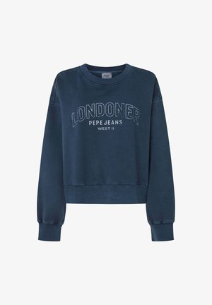 Námornícky modrý skrátený sveter s dlhými rukávmi. Obsahuje biele písmeno "LONDONER" pozdĺž prednej časti, s nápisom "PEPE JEANS WEST II" pod ním.