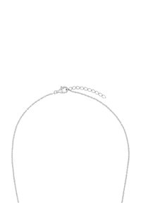 Collana in argento con un design delicato, piccoli anelli rotondi e chiusura a moschettone. Include una catena di estensione regolabile per la misura.